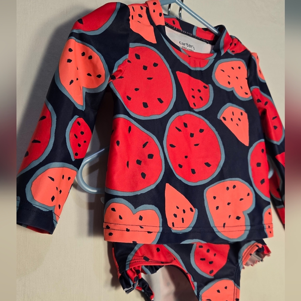 Carter's Kids Rashguard Swim Set - Watermelon Print Ruffles - 18 Mos